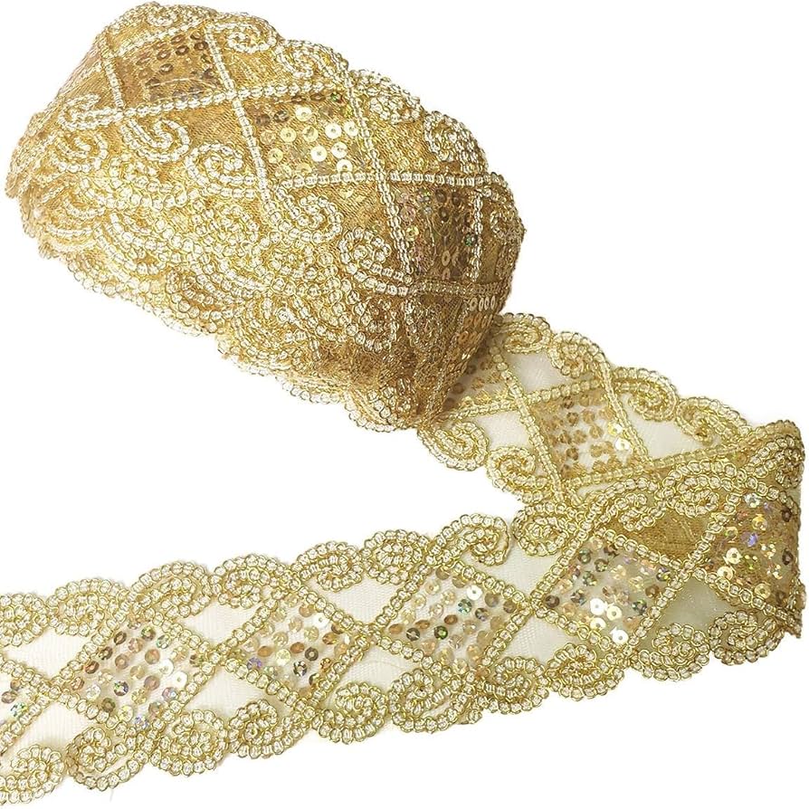 Amazon.com: Levylisa 10 Yards Gold Sequins Lace Mesh Trim